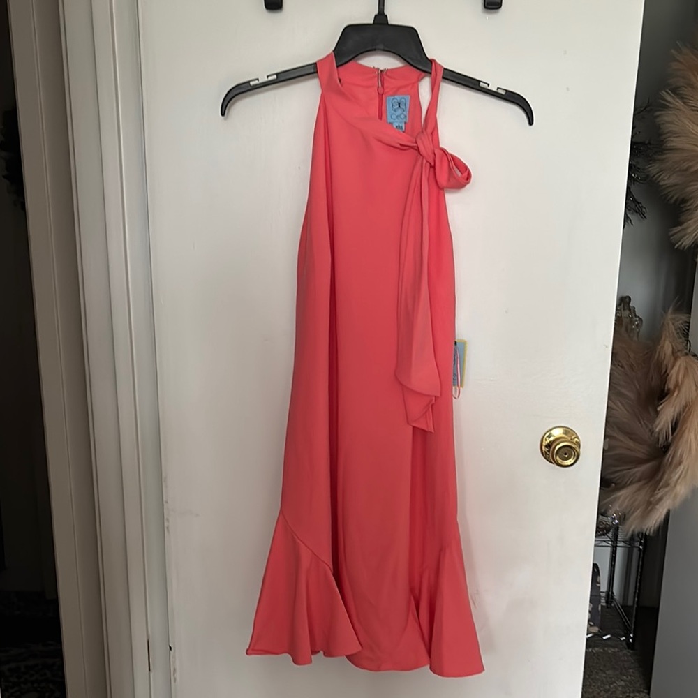 CeCe Coral Halter Dress with Knot Accent